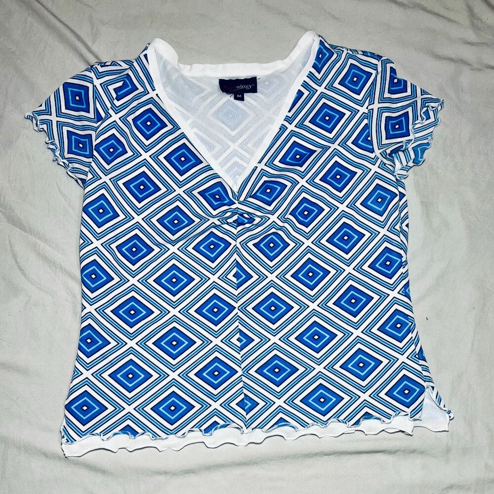 Pantology Geometric Pattern Top Multicolor Blouse Y2K Size M